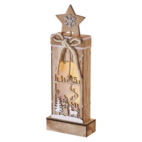 LED Holzdekoration – Winterlandschaft, 34 cm, 2x AA, Innen, warm-weiß, Timer