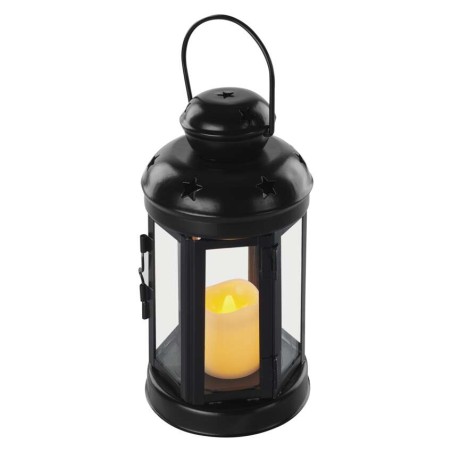 LED Laterne schwarz, rund, 18,5 cm, 1x CR2032, Innen, Vintage, Timer