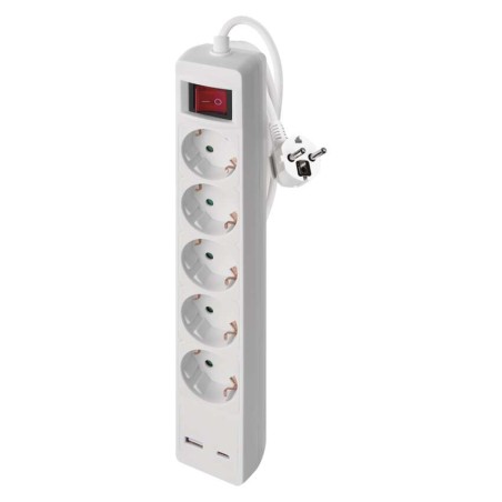 Steckdosenleiste 3 m / 5 Steckdosen / Schalter / weiß / 1× USB-A + 1× USB-C / 1,5 mm2