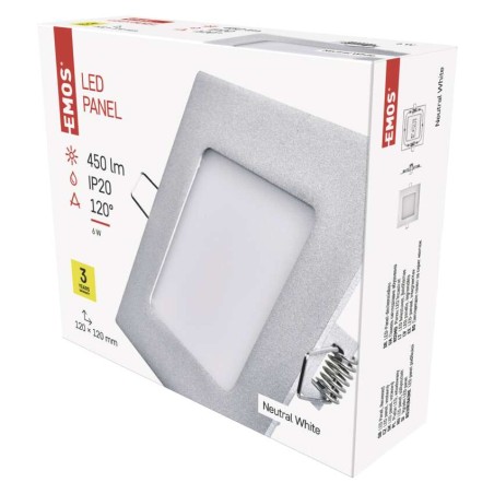 LED panel, kvadratni, srebrn, 6W, nevtralno bela