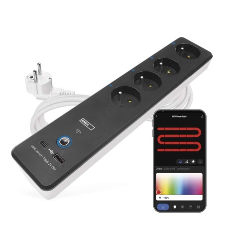 GoSmart prodlužovací kabel 2 m / 4 zásuvky / s vyp. / s USB / bílá-černá / PVC / 1,5 mm2