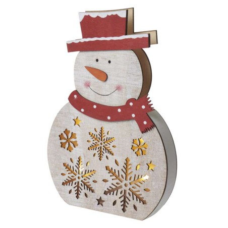 LED Weihnachts-Schneemann Holz, 30 cm, 2x AAA, Innen, warmweiss, Timer