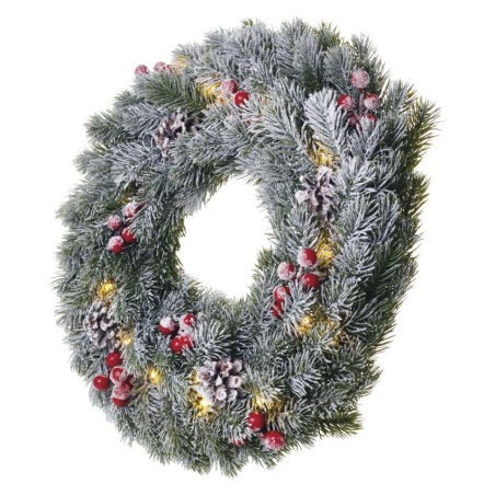 LED Weihnachtskranz verschneit, 38 cm, 2x AA, Innen, warmweiss, Timer