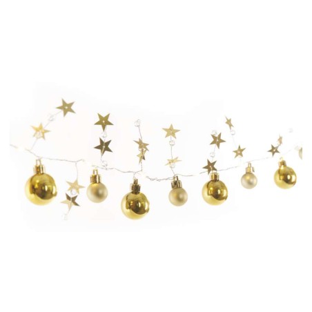 LED Weihnachtsgirlande – Goldene Kugeln mit Sternen, 1,9 m 2x AA, Innen, warmweiss, Timer
