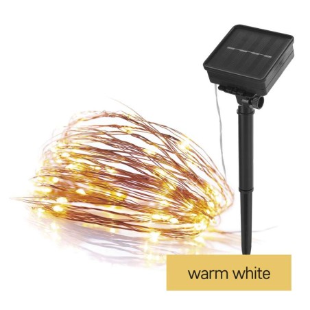 LED-Nanokette mit Solarpanel, kupferfarben, 12 m, Außen und Innen, warm-weiß, Timer