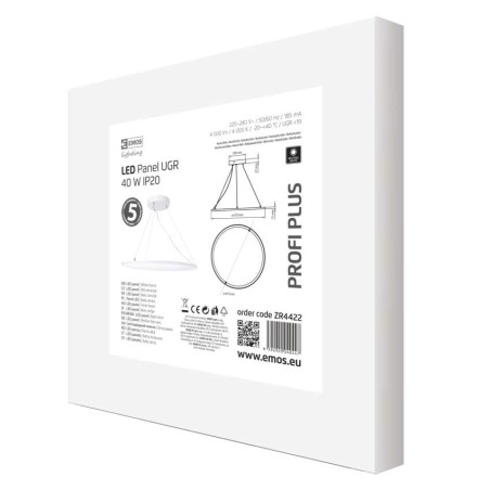 LED panel 610mm kruhový závěsný bílý, 40W neutrální bílá UGR