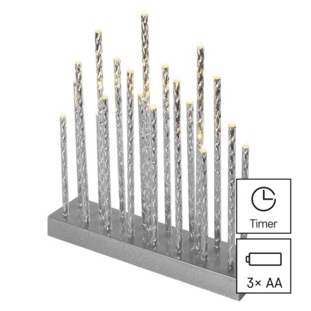 LED Kerzenhalter silbern, 28,5 cm, 3x AA, Innen, warmweiss, Timer