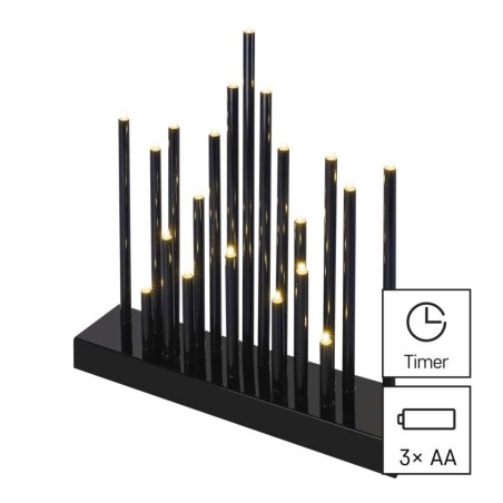 LED Kerzenhalter schwarz, 27,5 cm, 3x AA, Innen, warmweiss, Timer