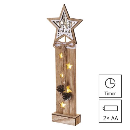 LED Holzdekoration – Sterne, 48 cm, 2x AA, Innen, warmweiss, Timer