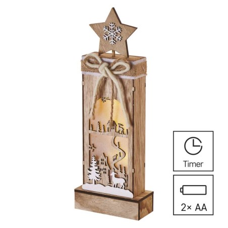 LED Holzdekoration – Winterlandschaft, 34 cm, 2x AA, Innen, warm-weiß, Timer