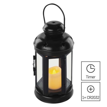 LED Laterne schwarz, rund, 18,5 cm, 1x CR2032, Innen, Vintage, Timer