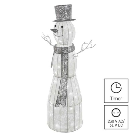 LED Weihnachts-Schneemann Rattan, 124 cm, Innen, Kaltweiß, Timer