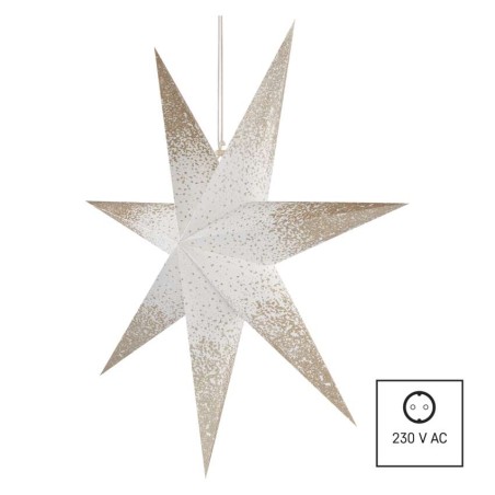 LED Papierstern zum Aufhängen mit goldenem Glitzer an den Rändern, weiß, 60 cm, Innen
