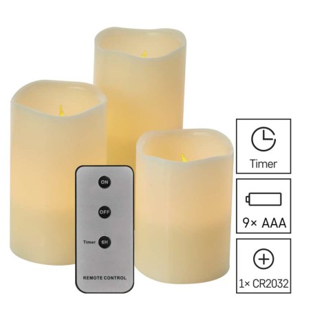 LED Dekoration – 3x Wachskerze, 3x 3x AAA, Innen, Vintage, Fernbedienung