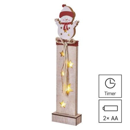 LED Holzdekoration – Schneemann, 46 cm, 2x AA, Innen, warmweiss, Timer