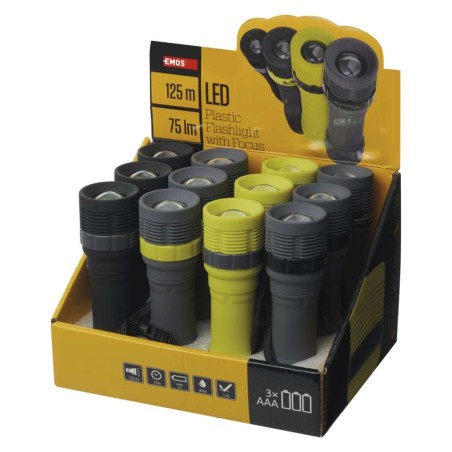 EMOS LED zseblámpa 3W 75lm 3xAAA fókuszálható 12db, box