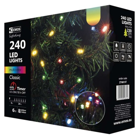 Lampki choinkowe 240 LED 24m multikol., ziel. przew., timer