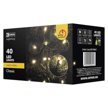 Lampki choinkowe 40 LED 4m WW, zielony przewód, timer