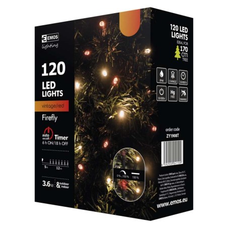 Lampki choinkowe 120 LED świetliki 12m IP44 VNT/czer., timer