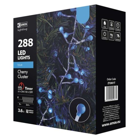 Dekoracje- 288 LED cherry 2,4m IP44 niebiesk., przeźr. timer