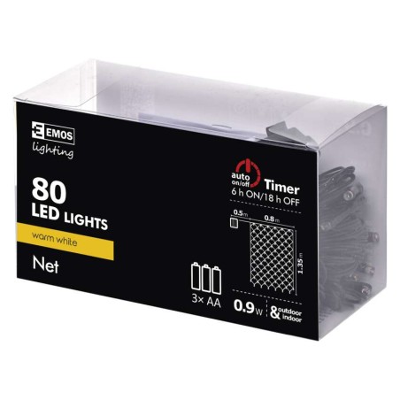 Oświetlenie świąteczne siatka 80LED 0,8m IP44 3x AA WW timer