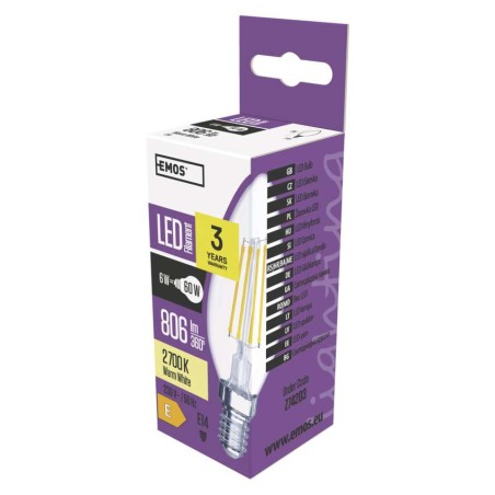 LED žiarovka Filament sviečka / E14 / 6 W (60 W) / 806 lm / teplá biela