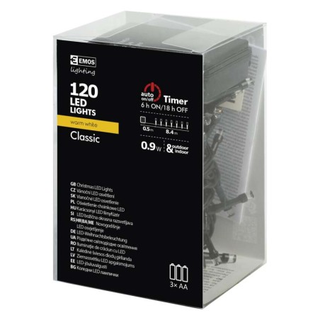120 LED razsvetljava, 3x AA, 8,4m, zunanja, WW, timer