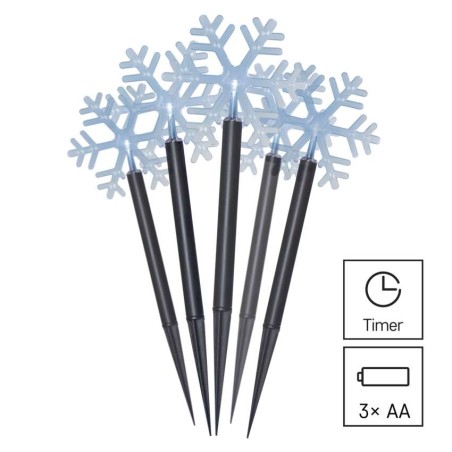 LED Weihnachtliche Flocken zum Einstecken, 35 cm, 3x AA, Außen/Innen, Kaltweiß, Timer