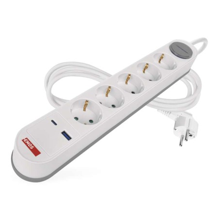 Steckdosenleiste 3 m / 5 Steckdosen / Schalter / weiß-grau / 1×USB-A + 1×USB-C / 1,5 mm2