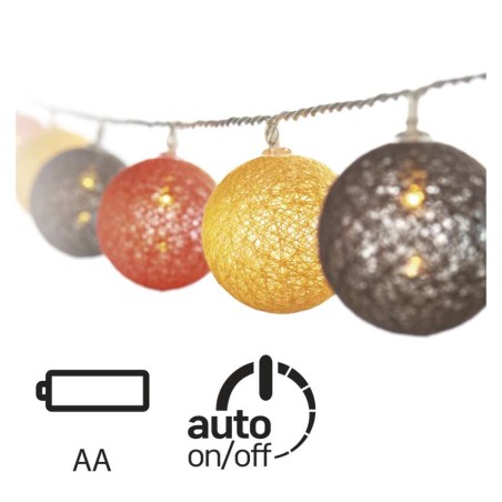 Łańcuch 10 LED 1,35m baweł. kule, wiosna, 2x AA, WW, timer