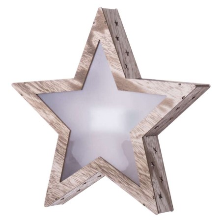 LED vianočná hviezda 3D drevená, 2× AA, teplá biela