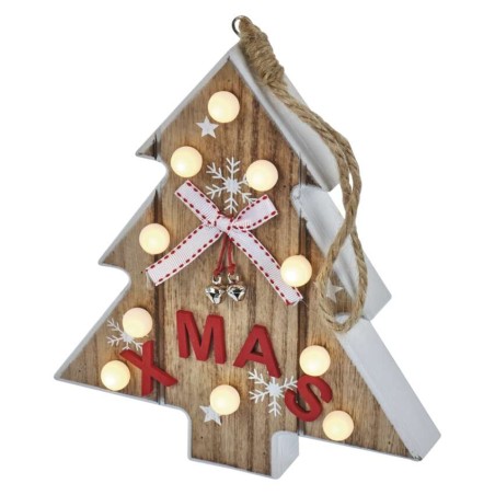 LED vianočný stromček drevený, 23cm, 2× AAA, teplá b., čas.