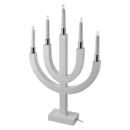 LED dekoracija - svečnik lesen, 5x E10, 35x67 cm, bel