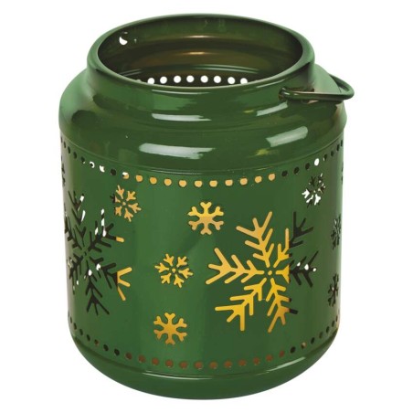 Lampion 1 LED zielony metalowy 14 cm 3x AAA, vintage, IP20