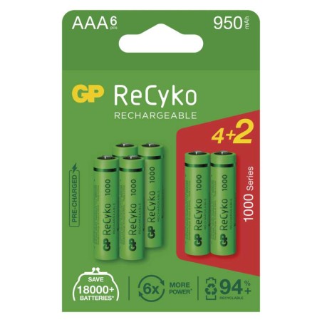 GP ReCyko NiMH Akkumulátor HR03 (AAA) 1000mAh 4+2db