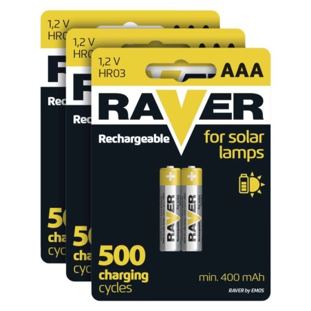 Nabíjecí baterie do solárních lamp RAVER SOLAR AAA (HR03) 400 mAh, 6 ks