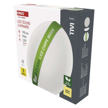 LED stropna svetilka TIVI, B CLASS, okrogla bela 5,2W, IP44, Toplo bel