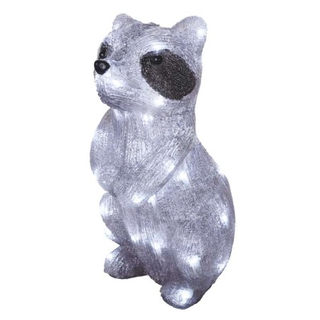 LED dekoracija – svetleči rakun, 39 cm, zunanja in notranja, hladna bela, časovnik