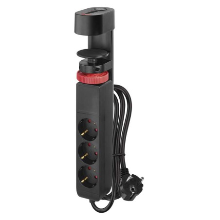 Hosszabbító kábel 1,5 m/3 aljzat/kapcsoló/asztalra szerelhető/USB/fekete/PVC/1,5 mm2 