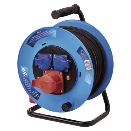 Przedłużacz bębnowy ogrodowy 25 m / 3 gniazda / czarny / guma / 230V/400V / 1,5 mm2