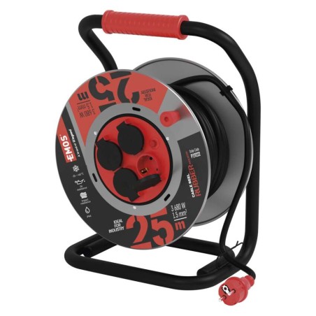 Kültéri kábeldob 25 m / 4 aljzat / fekete / gumi-neoprén / 230V / 1,5 mm2