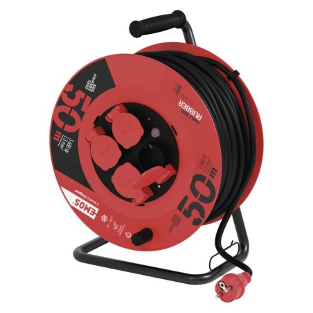 Zunanji kolutni podaljšek 50 m / 4 vtičnice / črni / guma / 230 V / 1,5 mm2