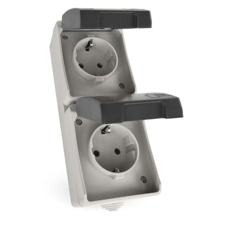 Wandsteckdose SCHUKO doppelt, grau-schwarz, IP44