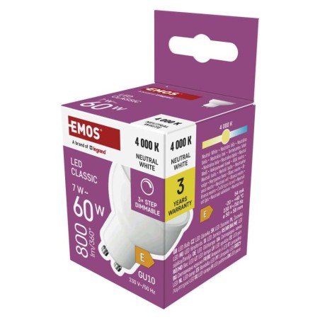 Żarówka LED Classic MR16 / GU10 / 7 W (60 W) / 800 lm /neutralna biel / ściemnialna 3x