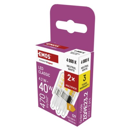 Żarówka LED Classic JC / G9 / 4,2 W (40 W) / 470 lm / Neutralna biel / 2 pcs