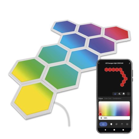 GoSmart LED-es lámpatest Hexagon, indító készlet, 10 rész, 19 W, RGBIC dimmelhető, WiFi