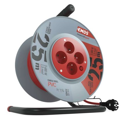 Prodlužovací kabel na bubnu 25 m / 4 zásuvky / červený / PVC / 230 V / 1,5 mm2