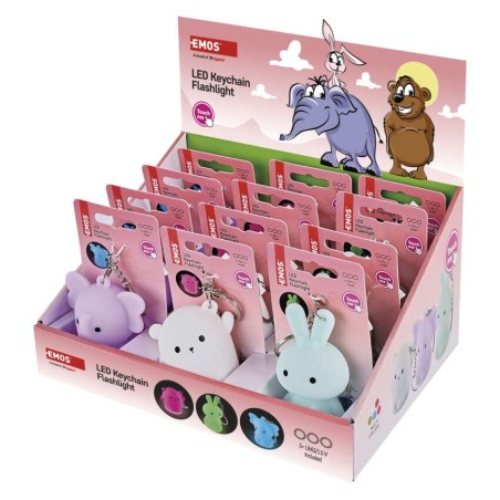 LED szilikon kulcstartó – állatkák, 12 db, display box