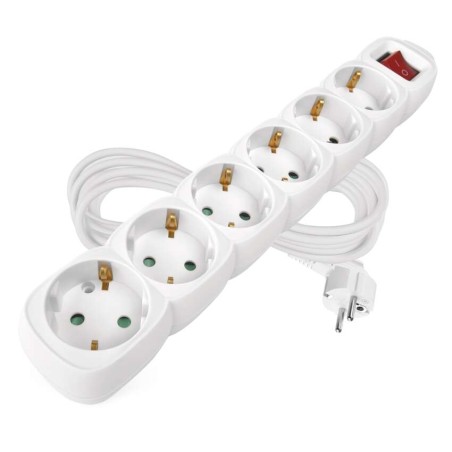 Steckdosenleiste 5 m / 6 Steckdosen / Schalter / weiß / PVC / 1,5 mm2