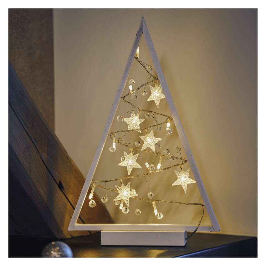 LED Deko – Beleuchteter Baum mit Ornamenten, 40 cm, 2x AA, Innen